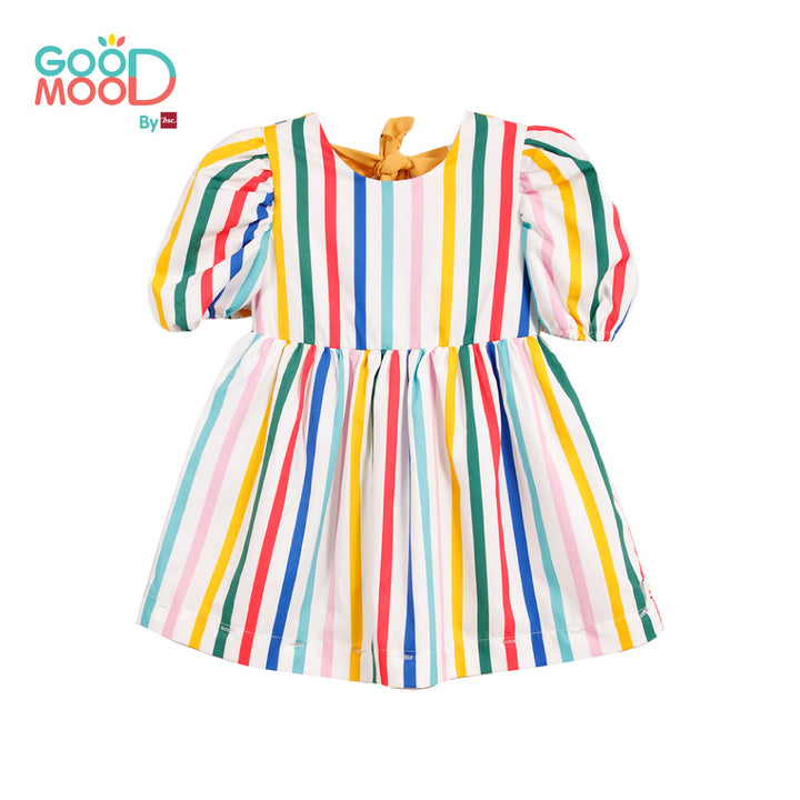 Good Mood by bsc ชุดกระโปรง สีแฟนซี พิมพ์ลายริ้วตรง+ชายกระโปรง สีเหลือง สำหรับเด็กอายุ 2-9 ปี ผ้าไหมอิตาลี่ ICCSHOPPING