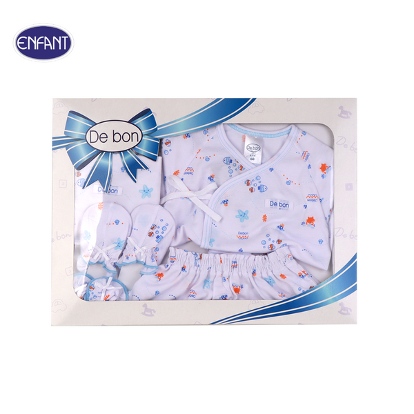 ENFANT (อองฟองต์) Gift set Debon by Enfant เซ็ตเสื้อผ้า 1กล่อง/6ไอเท็ม สำหรับเด็ก 0-3 เดือน ผ้าคอตตอน 100% สีฟ้า 