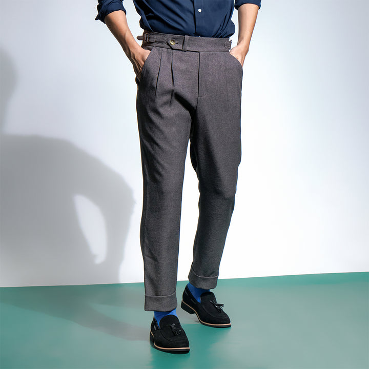 era-won กางเกงขายาว รุ่น DOUBLE BELTS TROUSERS สี Motion grey 