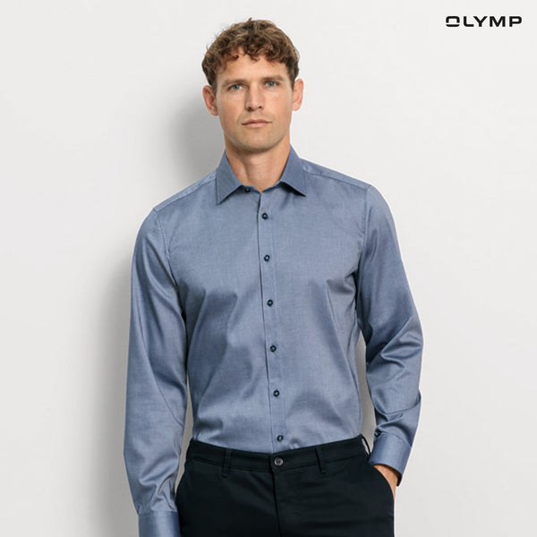 OLYMP  Level Five Shirt เสื้อเชิ้ตผู้ชายแขนยาว สีกรมท่า ผ้าเท็กเจอร์ ทรงพอดีตัว ยืดหยุ่นได้ดี รีดง่าย  AUTU24 