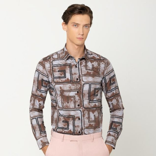 Guy Laroche เสื้อเชิ้ตแขนยาว สีน้ำตาล ผ้า 100% Polyester ทรง SLIM FIT รุ่น BAB7200W5BR ICCSHOPPING