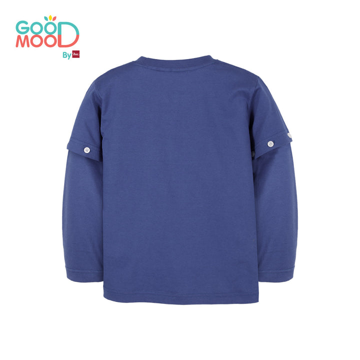 Good Mood by bsc เสื้อยืดคอกลมแขนยาวถอดแขน สีน้ำเงิน + PATCHES ลายตัวเลข 6 ชิ้น สำหรับเด็กอายุ 2-9 ปี ผ้าคอตตอน ICCSHOPPING