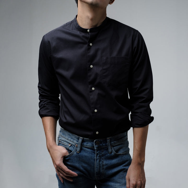 era-won เสื้อเชิ้ต ทรงปกติ Dress Shirt แขนยาว สี Black คอจีน 