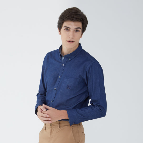 ARROW SOFT JEAN SHIRT - เนื้อยีนส์บาง สวมใส่สบาย- เสื้อเชิ้ตลำลองแขนยาวสีกรม ทรง SLIM FIT รหัส MACS774 NV 