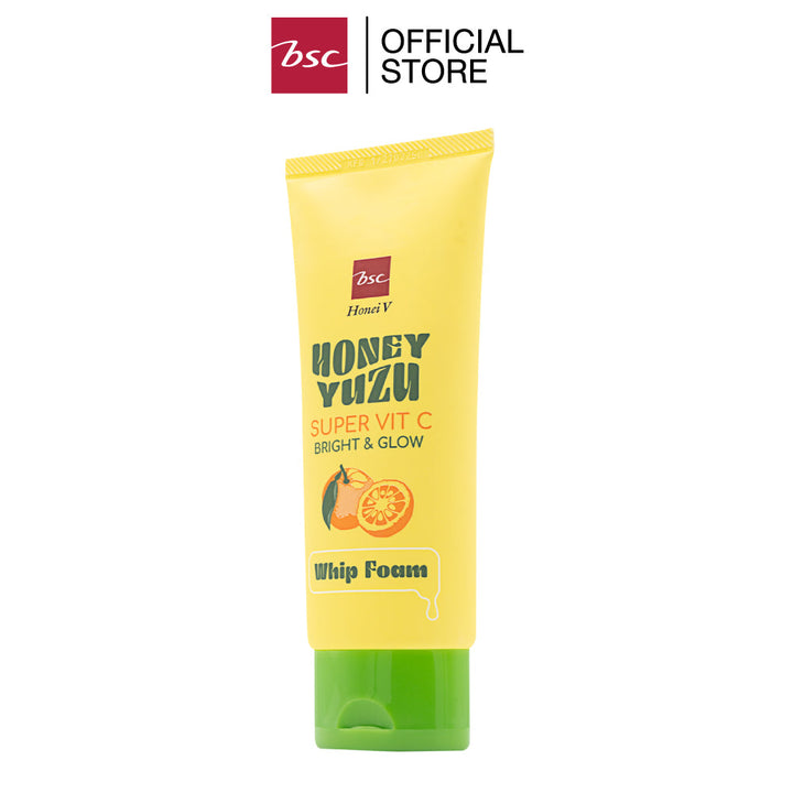 HONEI V BSC HONEY YUZU SUPER VIT C BRIGHT&GLOW WHIP FOAM  ฮันนี่ วี บีเอสซี ฮันนี่ ยูซุ ซูเปอร์ วิตซี ไบรท์ แอนด์ โกลว์ วิป โฟม วิปโฟมล้างหน้า Super Vit C Bright & Glow มาพร้อมนวัตกรรมการทำความสะอาด Fruit Amino Cleanser ICCSHOPPING