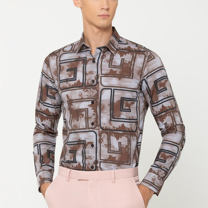 Guy Laroche เสื้อเชิ้ตแขนยาว สีน้ำตาล ผ้า 100% Polyester ทรง SLIM FIT รุ่น BAB7200W5BR ICCSHOPPING