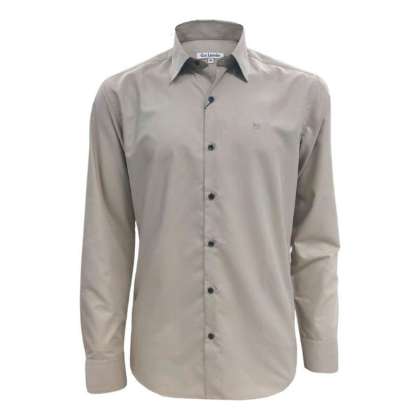 Guy Laroche เสื้อเชิ้ตแขนยาว คอปก สีพื้น ปักโลโก้ ทรง Slim Fit สีน้ำตาลอ่อน รุ่น BAB6254P5OT ICCSHOPPING