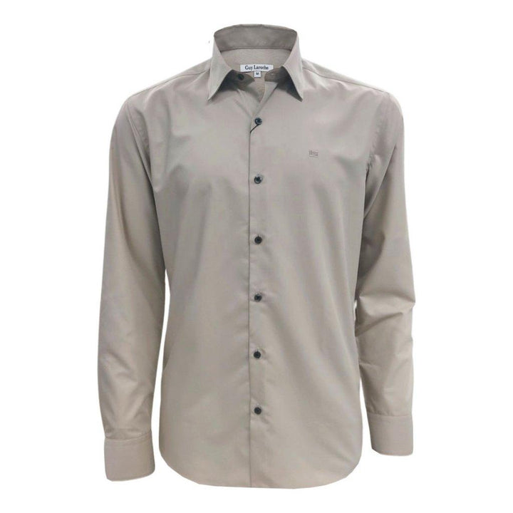 Guy Laroche เสื้อเชิ้ตแขนยาว คอปก สีพื้น ปักโลโก้ ทรง Slim Fit สีน้ำตาลอ่อน รุ่น BAB6254P5OT ICCSHOPPING