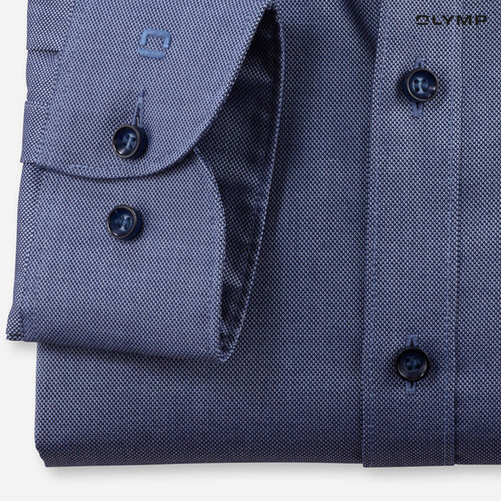 OLYMP  Level Five Shirt เสื้อเชิ้ตผู้ชายแขนยาว สีกรมท่า ผ้าเท็กเจอร์ ทรงพอดีตัว ยืดหยุ่นได้ดี รีดง่าย  AUTU24 