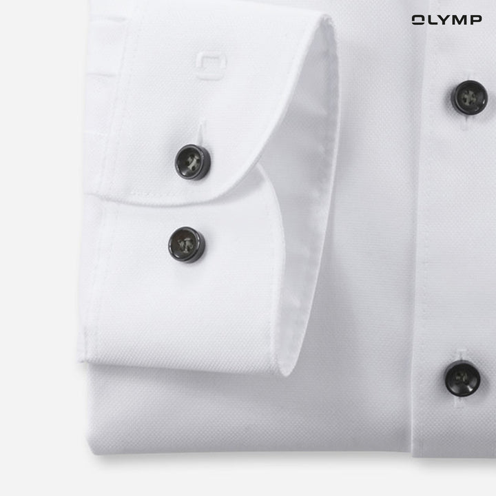 OLYMP  Level Five Shirt เสื้อเชิ้ตผู้ชายแขนยาว สีขาว ผ้าเท็กเจอร์ ทรงพอดีตัว ยืดหยุ่นได้ดี รีดง่าย AUTU24 