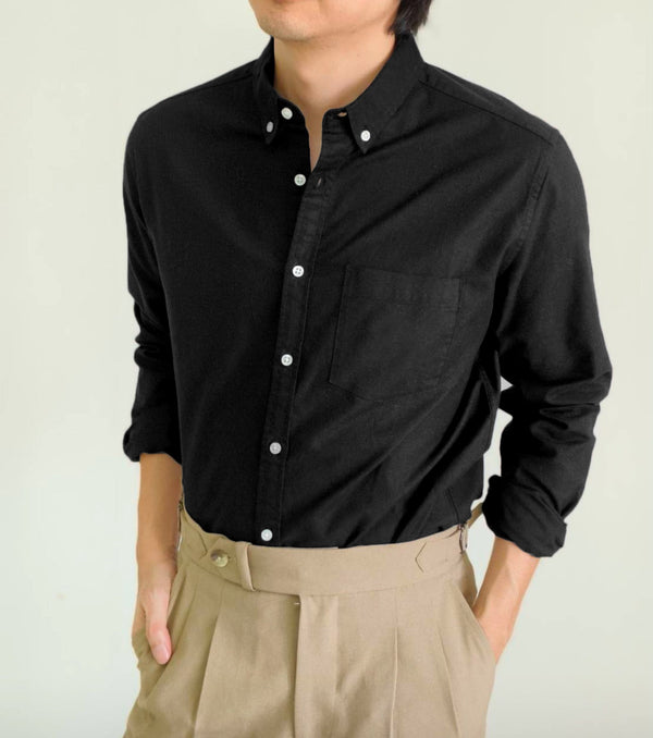 era-won เสื้อเชิ้ต คอปก แขนยาว Oxford Shirt Signature  สี Black ICCSHOPPING