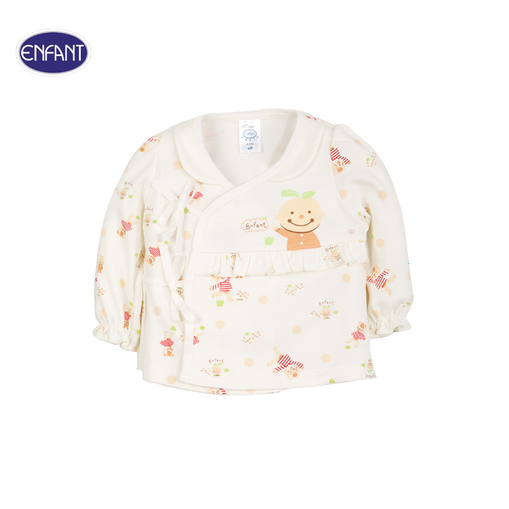 ENFANT (อองฟองต์) ชุดเสื้อป้ายแขนยาว + กางเกงขายาว สำหรับเด็ก 0-6 เดือน คอลเล็กชั่น น้องออร์ก้า ผ้าคอตตอน 100% สีครีม 