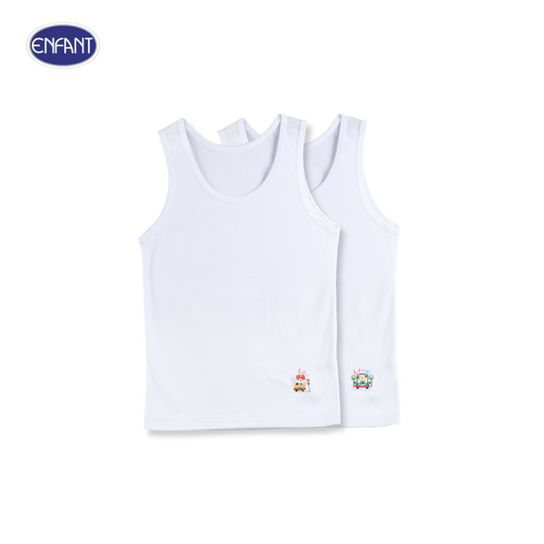 ENFANT (อองฟองต์) เสื้อกล้ามเด็กผู้ชาย สำหรับเด็กอายุ 2-10 ปี ไซซ์ XS-L พิมพ์ลายการ์ตูน แพ็ค 2 ตัว คละลาย สีขาว