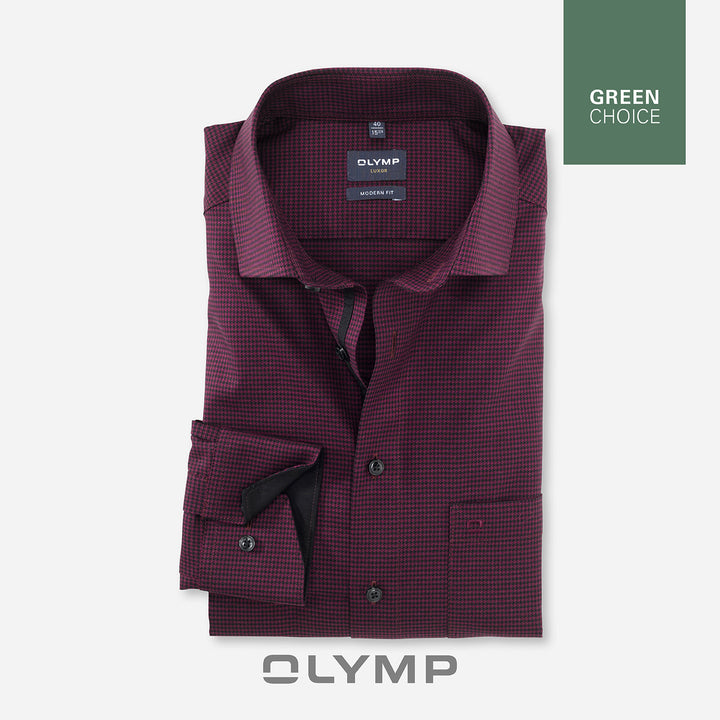 OLYMP  LUXOR Shirt เสื้อเชิ้ตชาย สีดำ-แดงเลือดหมู ลายชิโนริ ทรงหลวม ใส่สบาย รีดง่าย AUTU22 