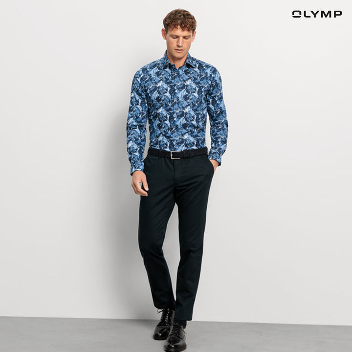 OLYMP  Level Five Shirt เสื้อเชิ้ตชาย ลายพิมพ์ ดอกไม้ ทรงพอดีตัว ยืดหยุ่นได้ดี รีดง่าย SPRI24 