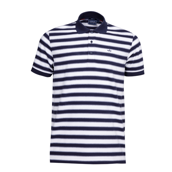 ARROW STRIPED POLO เสื้อโปโล ผ้าลายทาง สีขาวกรม ทรง Smart MPCM219-NV 