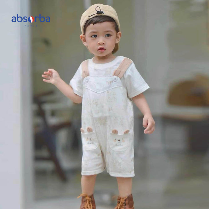 แอ็บซอร์บา ชุดเอี๊ยมหมีสั้น ออแกร์นิก คอตตอน สำหรับเด็กอายุ 3 -18 เดือน คอลเลคชั่น Happiness ICCSHOPPING