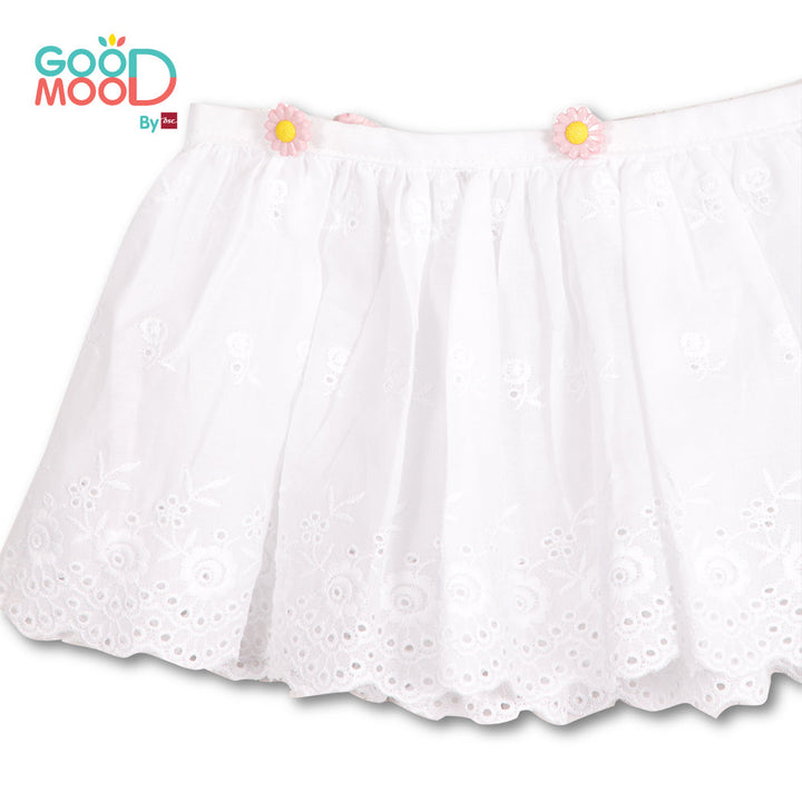 Good Mood by bsc เสื้อยืดแขนระบาย สีชมพูเข้ม+ชายกระโปรงลูกไม้ สีขาว สำหรับเด็กอายุ 2-9 ปี ผ้าคอตตอน ICCSHOPPING
