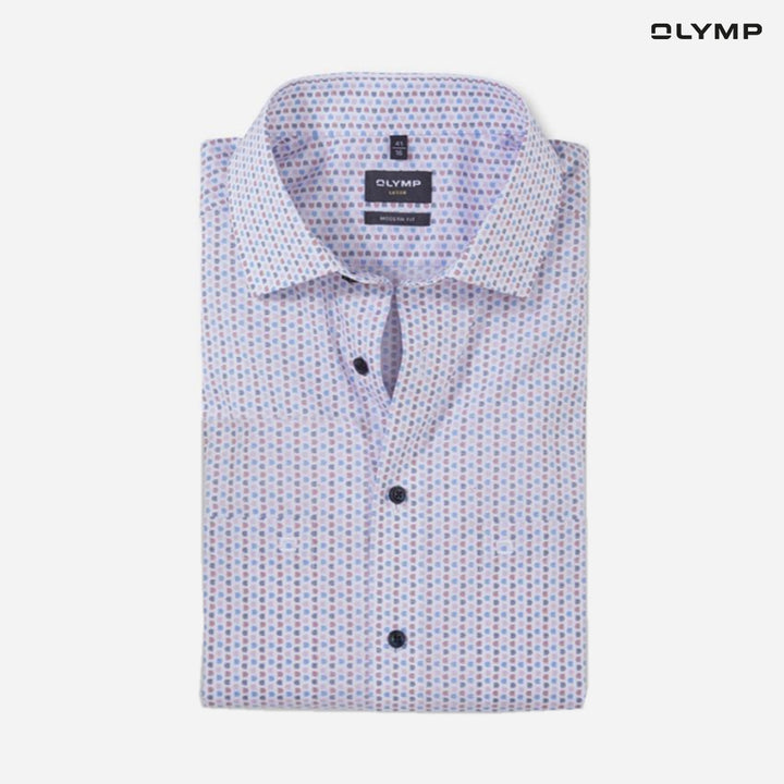 OLYMP  LUXOR Shirt เสื้อเชิ้ตชายแขนสั้น ลายพิมพ์กราฟิก ทรงหลวม ใส่สบาย รีดง่าย SUMM24 