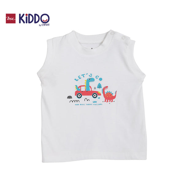 ENFANT (อองฟองต์) BSC KIDDO by Enfant ชุดเสื้อแขนกุด+กางเกงขาสั้น สำหรับเด็ก 3 เดือน - 2 ปี คอลเล็กชั่น DINO DUDE สีขาว ICCSHOPPING