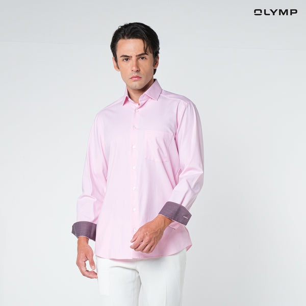 OLYMP  24/Seven LUXOR Shirt เสื้อเชิ้ตปรับอุณหภูมิ  สีชมพู ผ้าเท็กเจอร์แต่งปก ทรงหลวม ยืดหยุ่นได้ดี  ควบคุมกลิ่น เบาเหมือนสวมใส่ชุดกีฬา SUMM24 