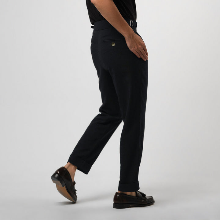 era-won กางเกงขายาว รุ่น Double Belts Trousers V1 ทรง Skinny Crop เอวสูง สี Shadow (ดำกรม) 