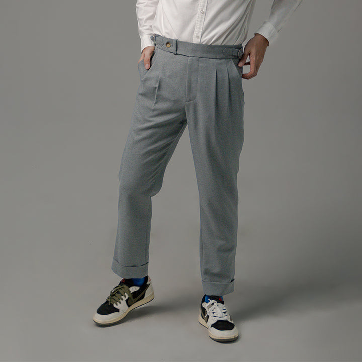 era-won กางเกงขายาว รุ่น Double Belts Trousers V1 ทรง Skinny Crop เอวสูง สี Mad Grey (เทา) 