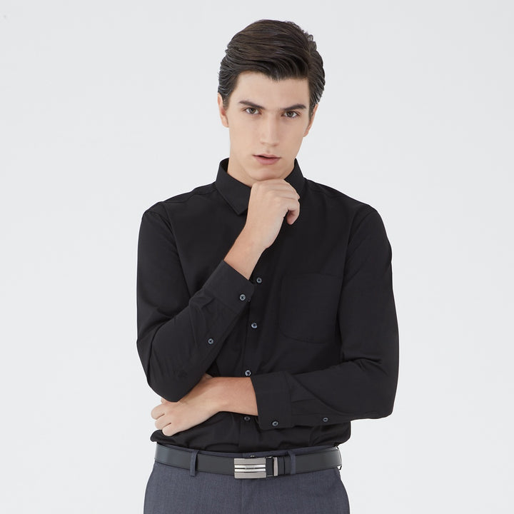ARROW EASY CARE SHIRT -ดูแลรักษาง่าย สวมใส่สบาย- เสื้อเชิ้ตทำงานแขนยาวสีดำ ทรง SLIM FIT รหัส MACS758 