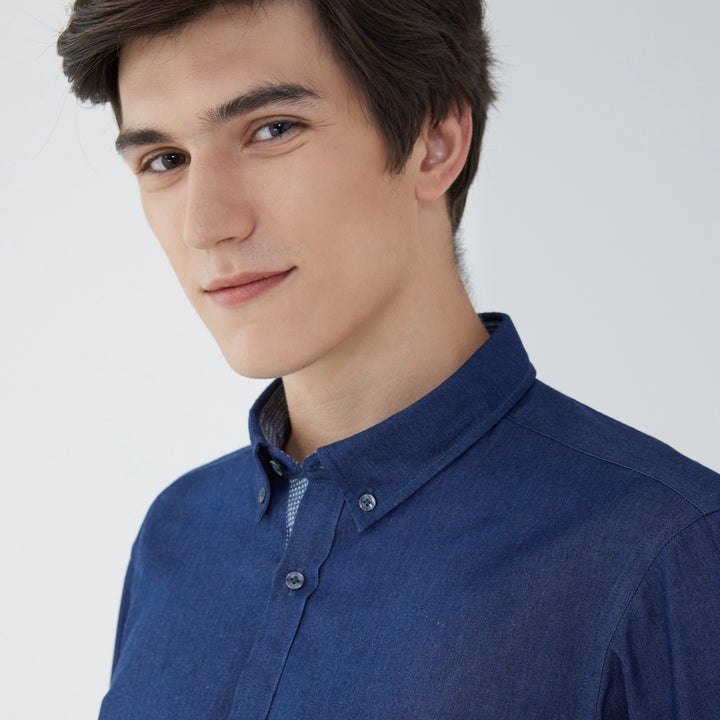 ARROW SOFT JEAN SHIRT - เนื้อยีนส์บาง สวมใส่สบาย- เสื้อเชิ้ตลำลองแขนยาวสีกรม ทรง SLIM FIT รหัส MACS774 NV 
