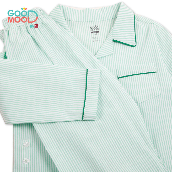 Good Mood by bsc ชุดนอนแขนยาว+กางเกงขายาวลายริ้ว สีเขียว สำหรับเด็กอายุ 2-9 ปี ผ้า Woven Cotton era-won