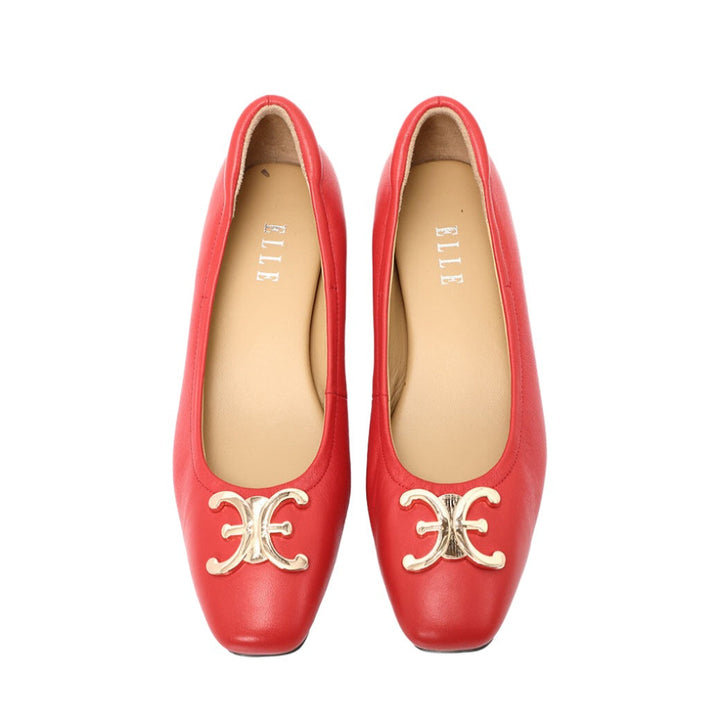 ELLE SHOES รองเท้าหนังแกะ ทรงส้นเหลี่ยม LAMB SKIN COMFY COLLECTION รุ่น Block heel สีแดง ELB003 Elle
