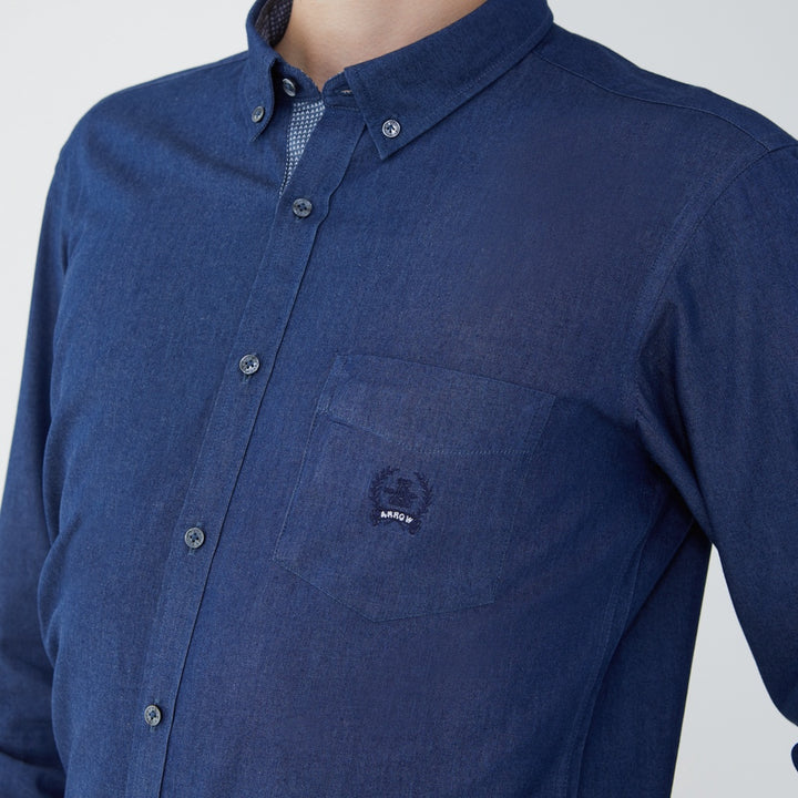 ARROW SOFT JEAN SHIRT - เนื้อยีนส์บาง สวมใส่สบาย- เสื้อเชิ้ตลำลองแขนยาวสีกรม ทรง SLIM FIT รหัส MACS774 NV 