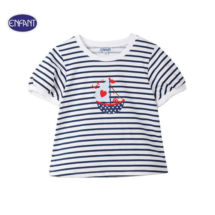 ENFANT (อองฟองต์) ชุดเสื้อยืด+กางเกงเอี้ยมถอดแยกได้ สำหรับเด็กหญิง 6 เดือน - 8 ปี คอลเล็กชั่น Marine ผ้าคอตตอน 100% สีกรมท่า 