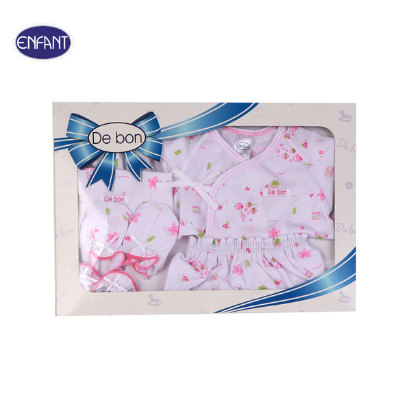 ENFANT (อองฟองต์) Gift set Debon by Enfant เซ็ตเสื้อผ้า 1กล่อง/6ไอเท็ม สำหรับเด็ก 0-3 เดือน ผ้าคอตตอน 100% สีชมพู 