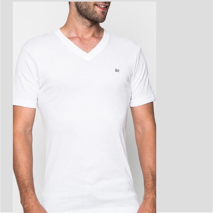 Guy Laroche เสื้อ T-Shirt ผ้า 100% Cotton คอวีเนื้อแน่นนุ่มสบาย สีขาว 