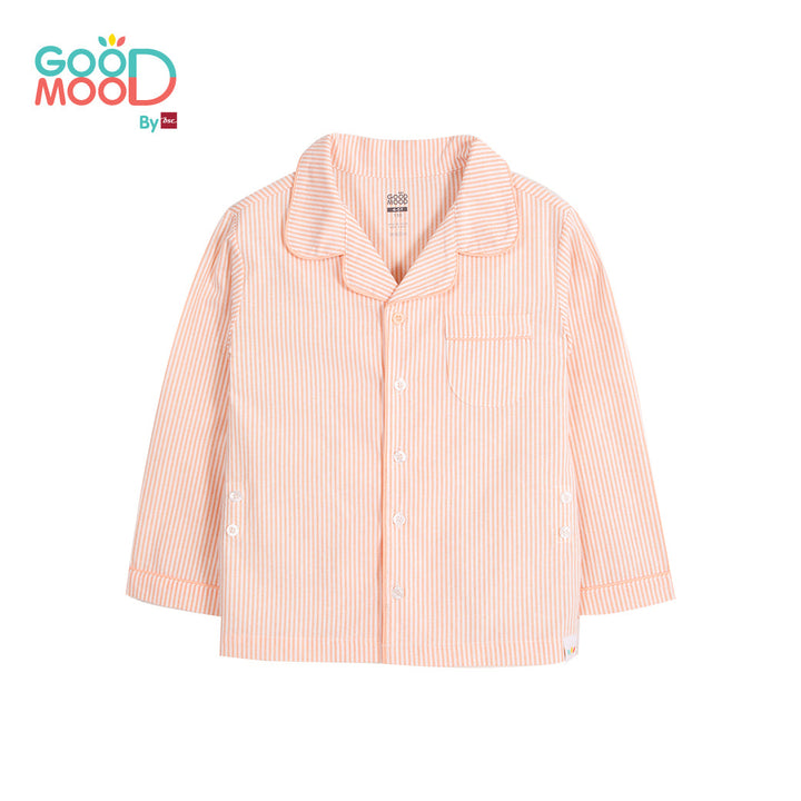 Good Mood by bsc ชุดนอนแขนยาว+กางเกงขายาวลายริ้ว สีส้ม สำหรับเด็กอายุ 2-9 ปี ผ้า Woven Cotton ENFANT