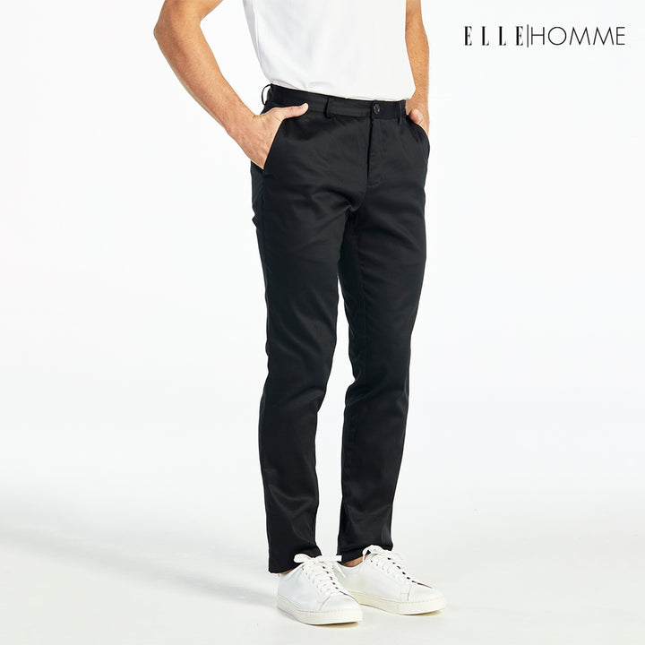 ELLE HOMME กางเกงชิโน่ ทรงสลิมฟิต ปักโลโก้ EH สีดำ W8L275 