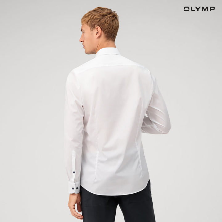 OLYMP 24/Seven Level Five Shirt เสื้อเชิ้ตปรับอุณหภูมิ  สีขาว ผ้าเรียบแต่งปก ทรงพอดีตัว ยืดหยุ่นได้ดี  ควบคุมกลิ่น เบาเหมือนสวมใส่ชุดกีฬา  SUMM24 