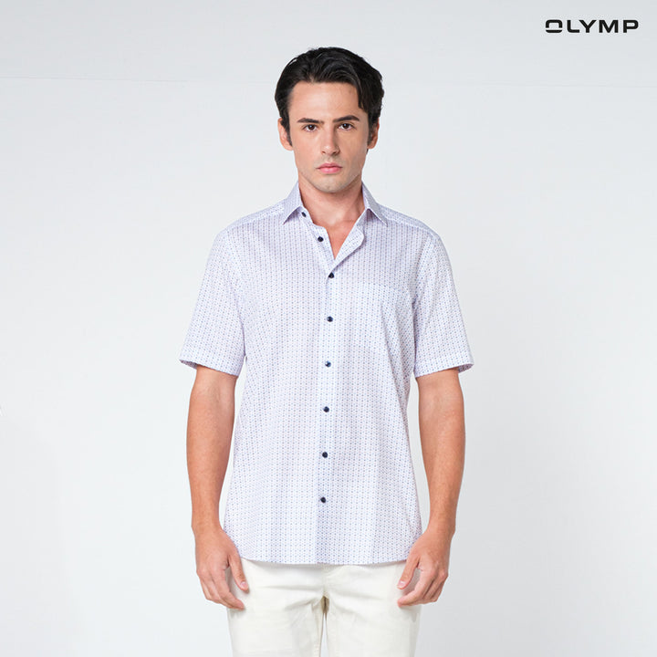 OLYMP  LUXOR Shirt เสื้อเชิ้ตชายแขนสั้น ลายพิมพ์กราฟิก ทรงหลวม ใส่สบาย รีดง่าย SUMM24 