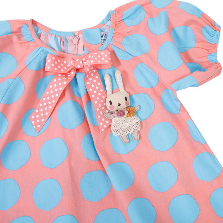 ENFANT (อองฟองต์) ชุดกระโปรงแขนตุ๊กตา สำหรับเด็ก 6 เดือน - 6 ปี คอลเล็กชั่น Happy Polka Dots สีชมพูจุดฟ้า 