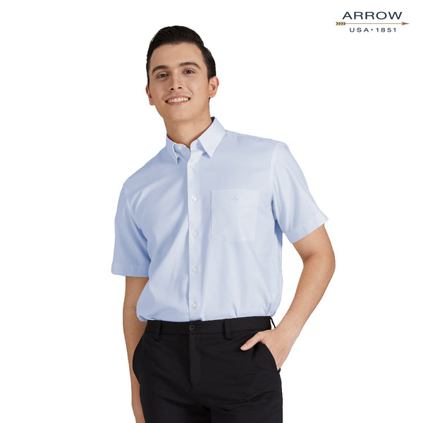 ARROW Wrinkle Free SHIRT -รีดง่าย ยับยาก - เสื้อเชิ้ตทำงานแขนสั้นสีฟ้า ทรง COMFORT FIT รหัส MACC635W2BRBU 