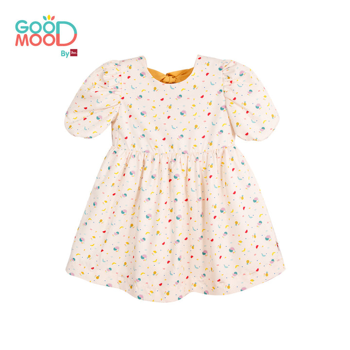 Good Mood by bsc ชุดกระโปรง สีครีม พิมพ์ลายผลไม้+ชายกระโปรง สีเหลือง สำหรับเด็กอายุ 2-9 ปี ผ้าไหมอิตาลี่ ICCSHOPPING