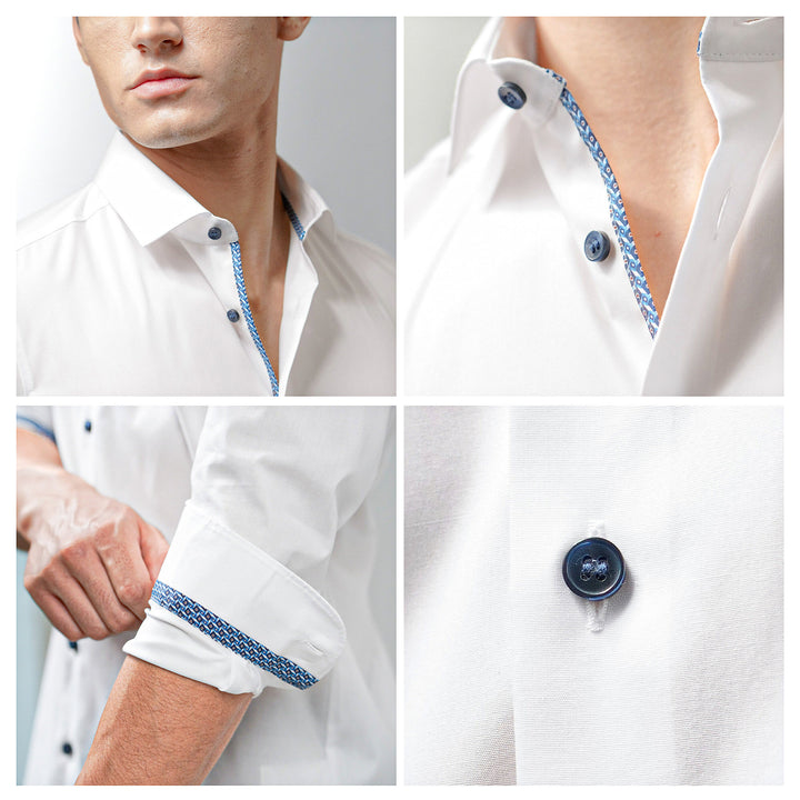 OLYMP  Level Five Shirt เสื้อเชิ้ตรักษ์โลก สีขาว แต่งดีเทล ทรงพอดีตัว ยืดหยุ่นได้ดี รีดง่าย AUTU23 