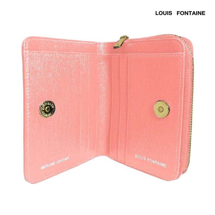 Louis fontaine กระเป๋าสตางค์พับสั้นซิปรอบ แยกช่องนามบัตร รุ่น Lucky - สีชมพู ICCSHOPPING