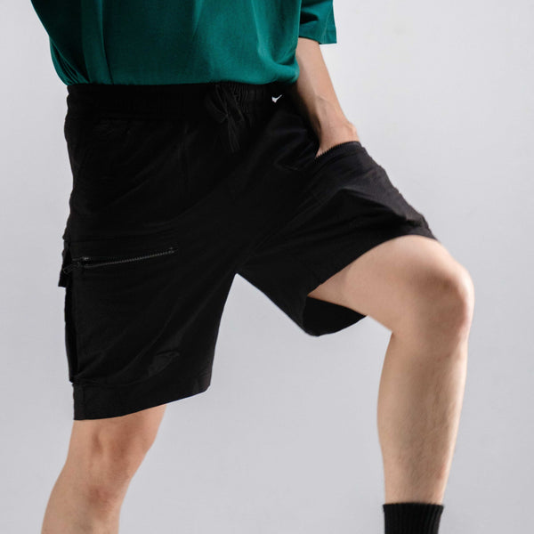 era-won กางเกงขาสั้นขอบยางยืดมีกระเป๋าข้าง CARGO SHORTS OXFORD  สีดำ