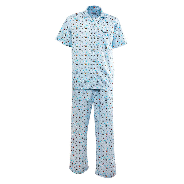 Guy Laroche ชุดนอน (แขนสั้น ขายาว) ลายพิมพ์ Cotton 100% สีฟ้า Guy Laroche
