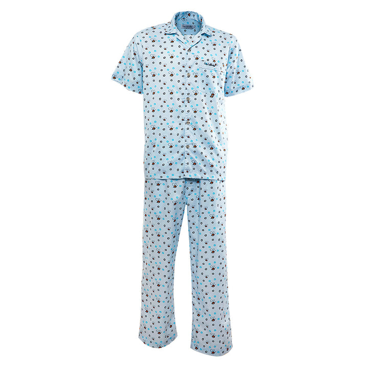 Guy Laroche ชุดนอน (แขนสั้น ขายาว) ลายพิมพ์ Cotton 100% สีฟ้า Guy Laroche