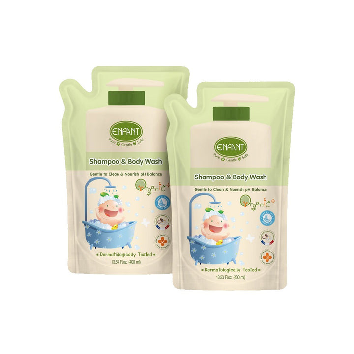 Enfant อองฟองต์ Organic Plus Shampoo & Body Wash แชมพูและอาบน้ำในขวดเดียว เนื้อเจล ใช้ได้ตั้งแต่เด็กแรกเกิด เซ็ตสุดคุ้ม ENFANT