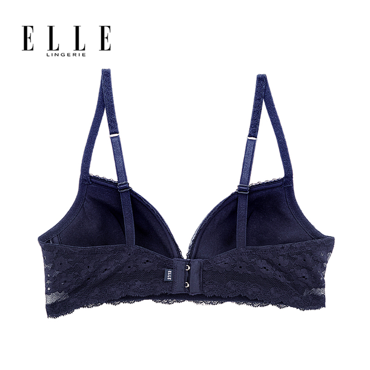 ELLE lingerie Moulded bra ยกทรงไร้โครงเต้าสามเหลี่ยมแต่งพลีทและผ้าลูกไม้ สีเบจ (LB6721) Elle