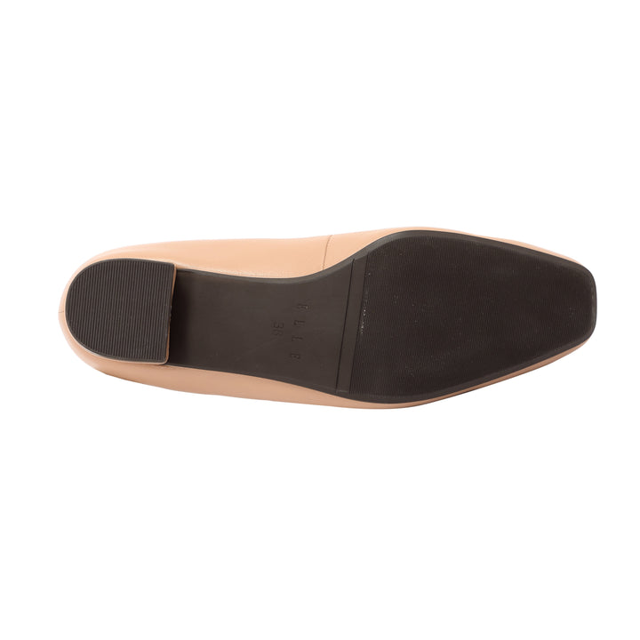 ELLE SHOES รองเท้าหนังแกะ ทรงส้นเหลี่ยม LAMB SKIN COMFY COLLECTION รุ่น Block heel สีเบจ ELB003 Elle